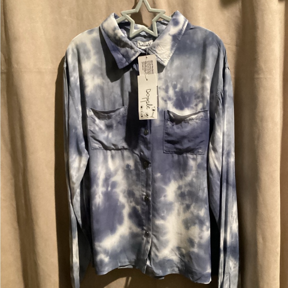 Splendid Gray Tie-Dye Collared Shirt